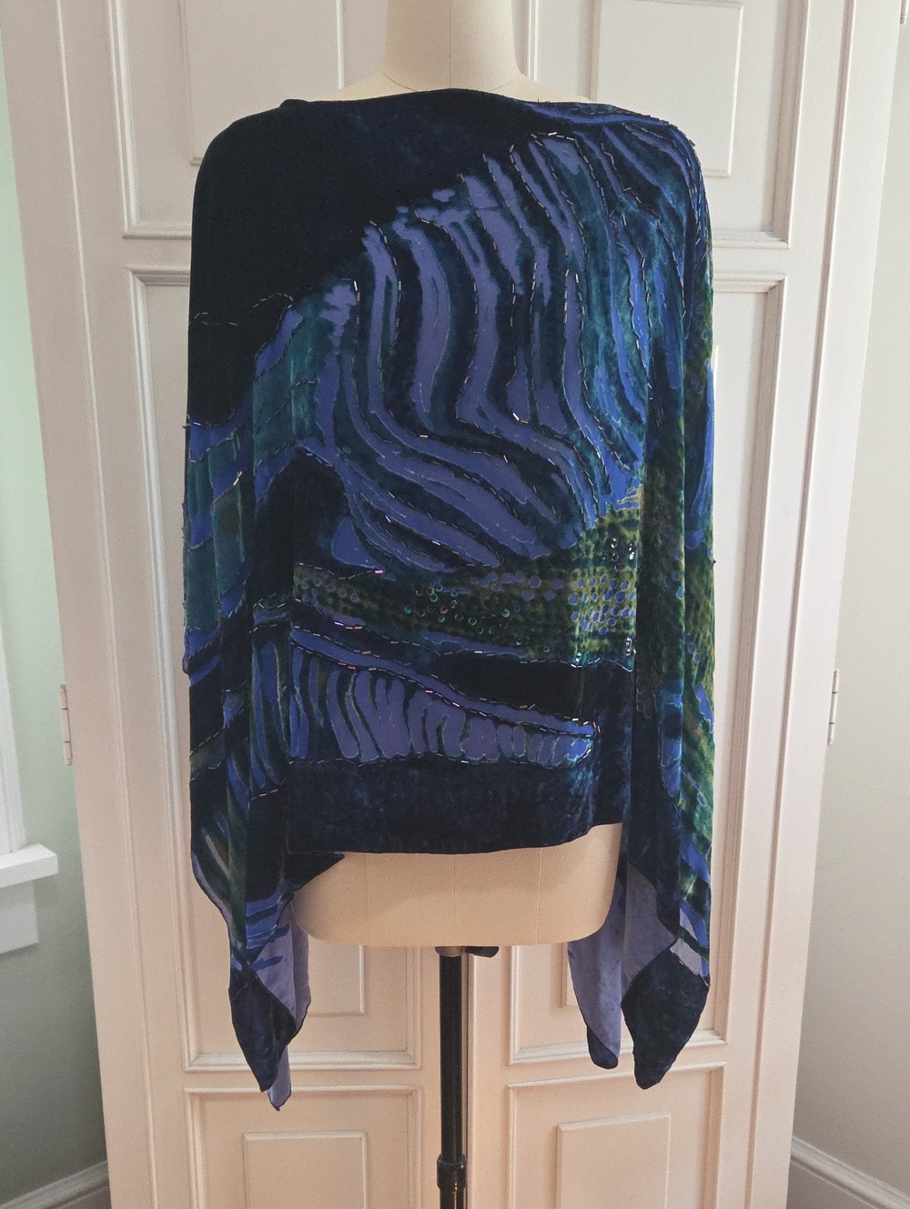 Chico's Periwinkle, Turquoise, Velvet, Burnout Print Poncho